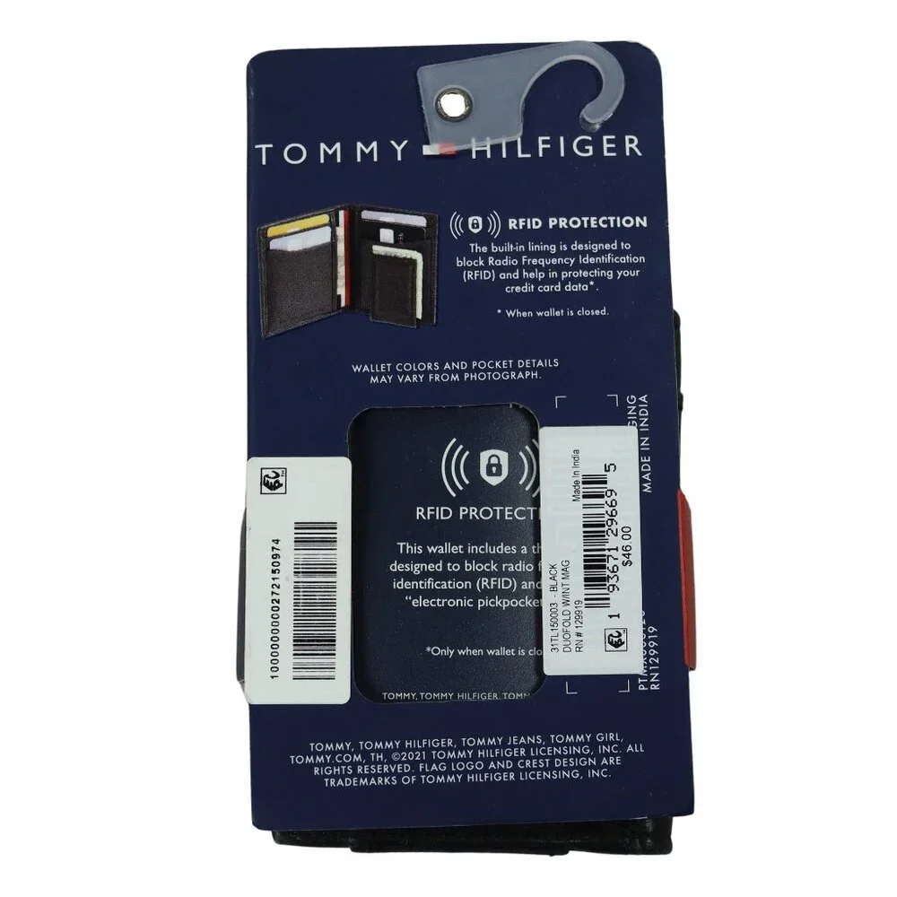 Tommy Hilfiger RFID Blocking Duo-Fold Leather Wallet & Interior Money Clip Black